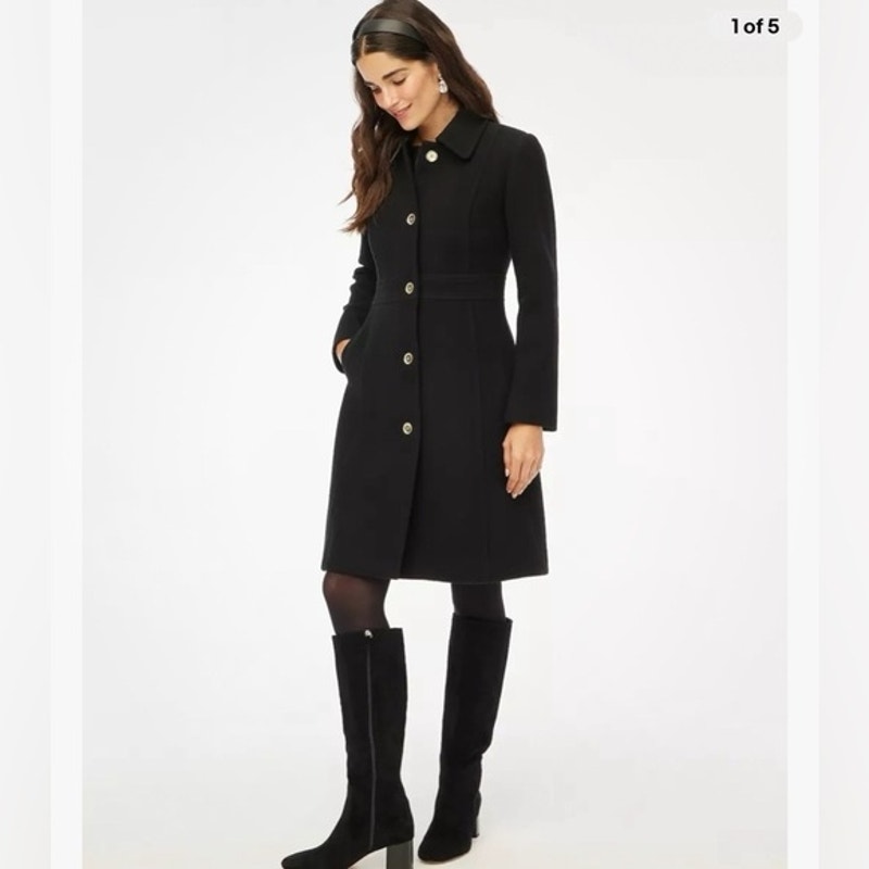 J. Crew Women's Wool-Blend Lady Day Coat Long Sleeve Black Size 6 Petite Nwt